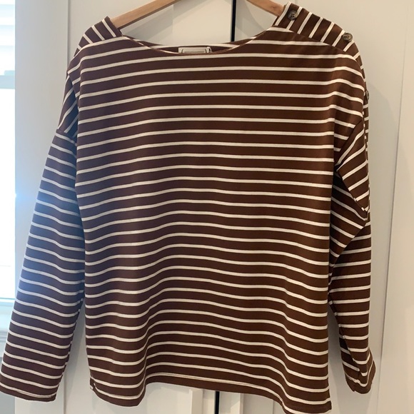 Striped boat neck shirt w/ shoulder button detail - Picture 1 of 3